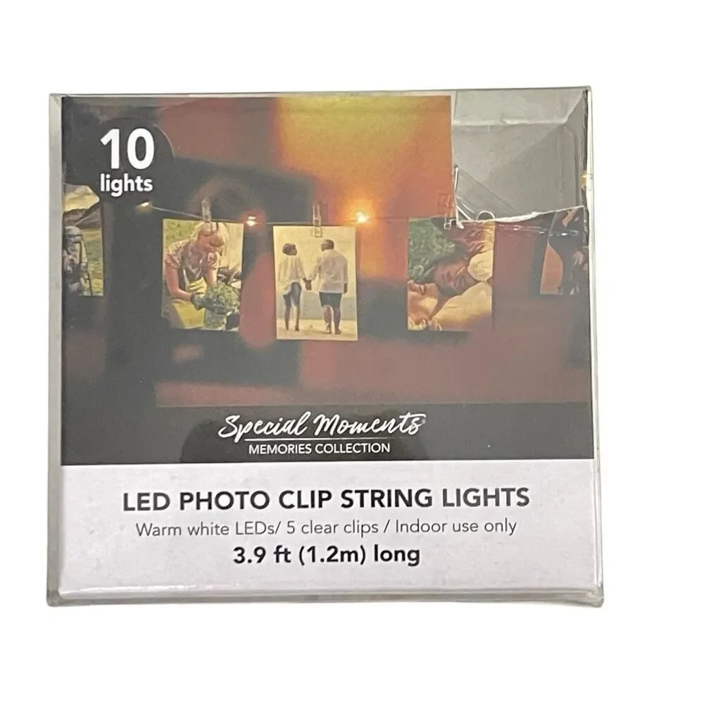 LED Photo Clip String Lights, 10 Warm White Clips, 3.9 ft, Battery Powered